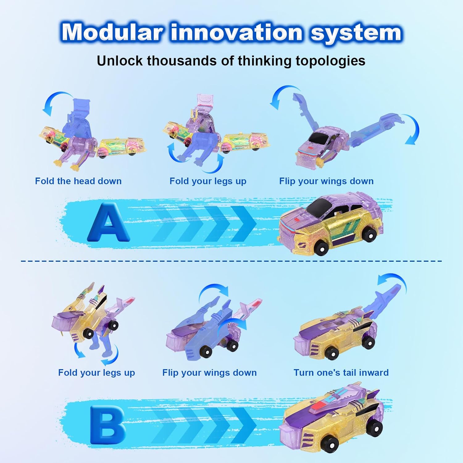Magnetic Dinosaur Car Toy - 2 in 1 Crash & Transform Vehicle to Dino, No Battery Needed for Kids Age 3-12, Birthday Gift