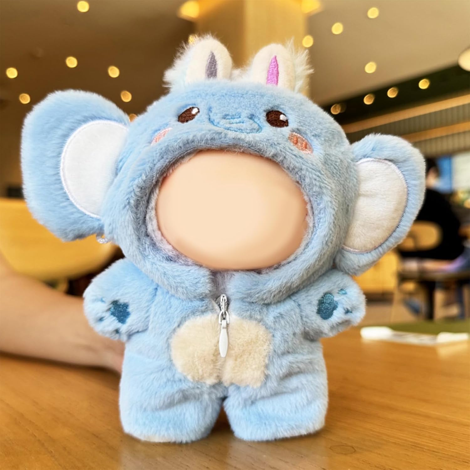 Clothes for LABUBU Doll (NO Doll), Blue Elephant Plush Jumpsuit Accessories for LABUBU 17cm Dolls, Premium Fashion Outfit for LABUBU Unique Dress Up