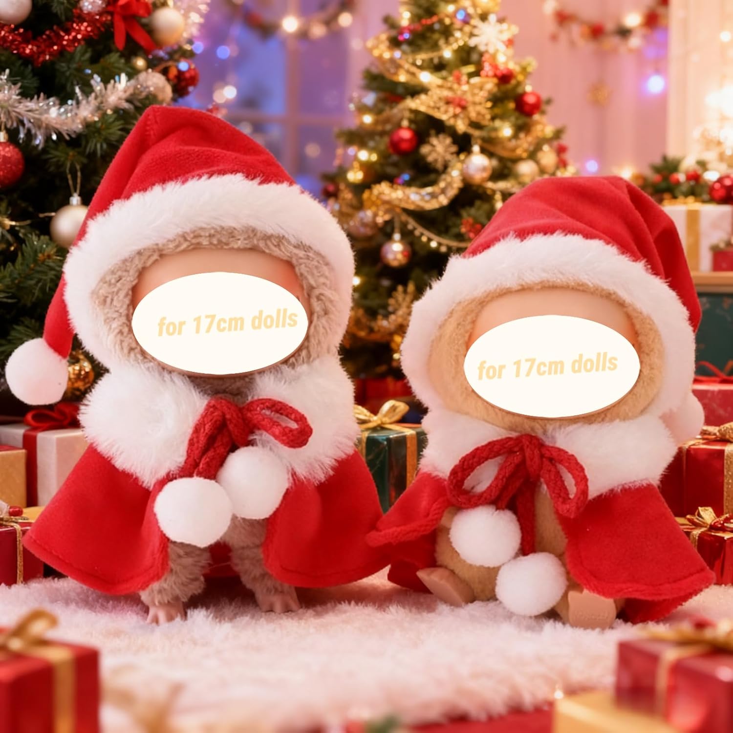 Clothes for Labubu, Christmas Clothing for Big into Energy Labubu, Christmas Hat & Capes Set for 17cm Dolls (Christmas is Coming)