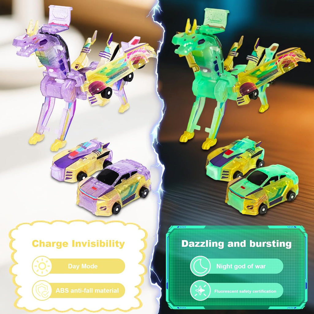 Magnetic Dinosaur Car Toy - 2 in 1 Crash & Transform Vehicle to Dino, No Battery Needed for Kids Age 3-12, Birthday Gift