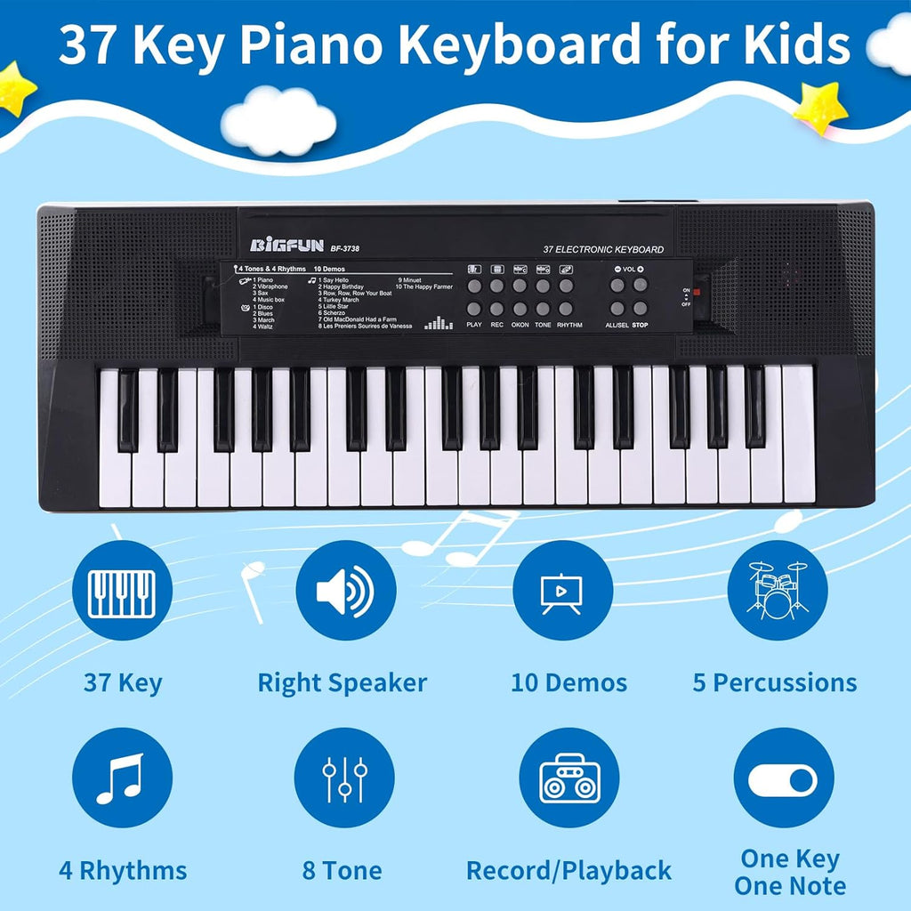 Kids Piano Keyboard, 37 Keys Portable Music Keyboard Early Learning Educational Electronic Music Piano Instrument Toys for 3 4 5 6 Year Old Boys and Girls