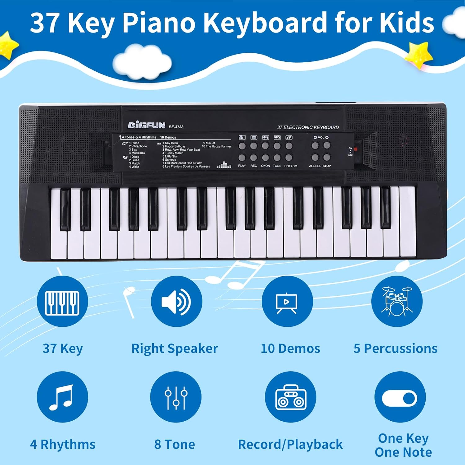 Kids Piano Keyboard, 37 Keys Portable Music Keyboard Early Learning Educational Electronic Music Piano Instrument Toys for 3 4 5 6 Year Old Boys and Girls