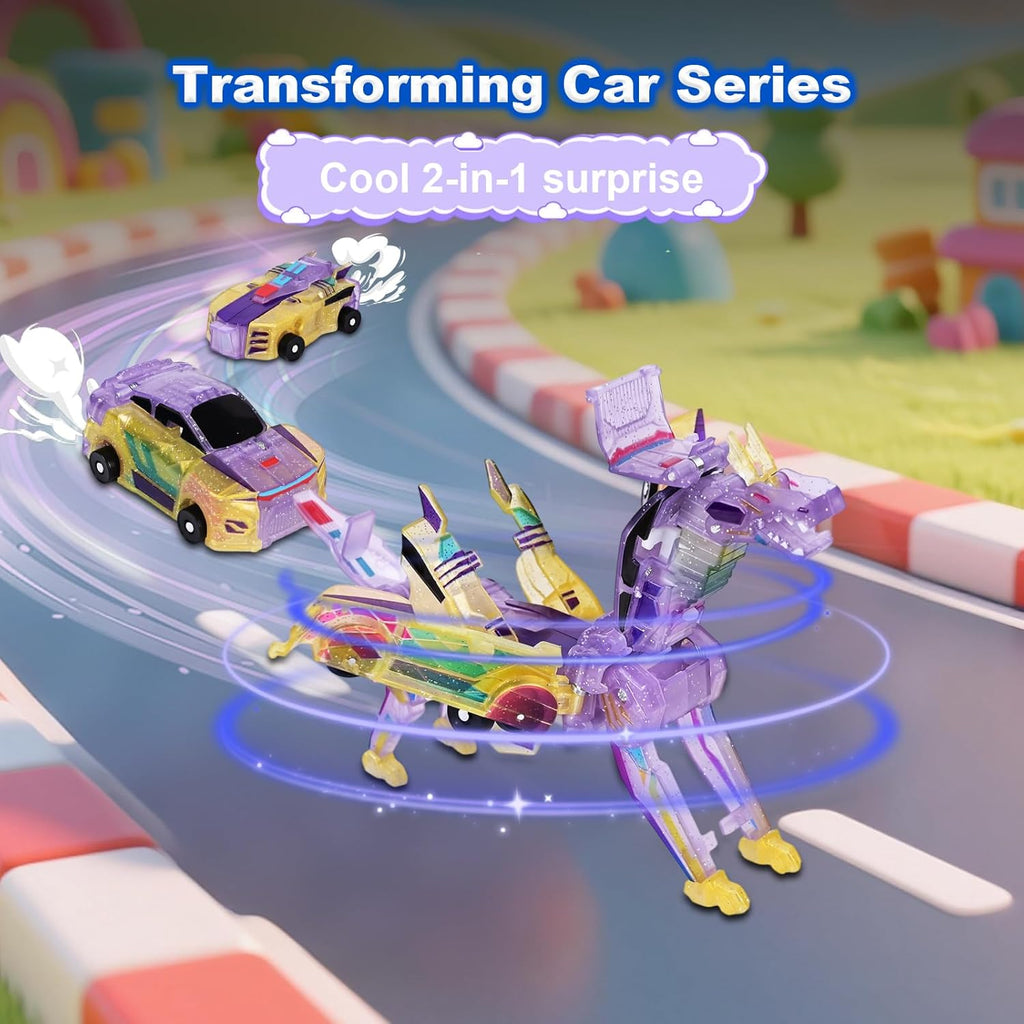 Magnetic Dinosaur Car Toy - 2 in 1 Crash & Transform Vehicle to Dino, No Battery Needed for Kids Age 3-12, Birthday Gift
