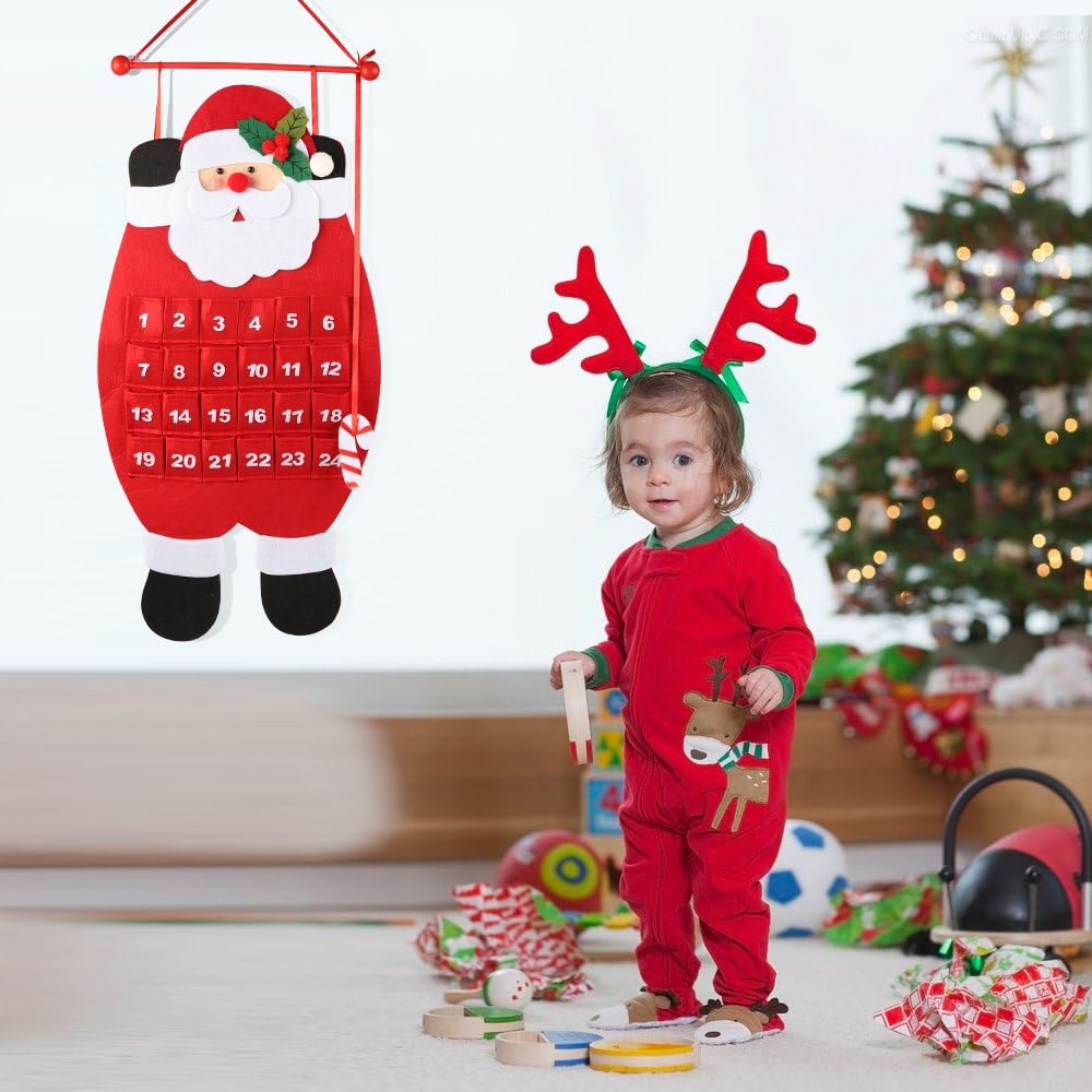 Christmas Advent Calendar 2025, 3D Felt Hanging Advent Calendar Reusable Countdown to Christmas Calendar for Kids Christmas Decorations Gifts