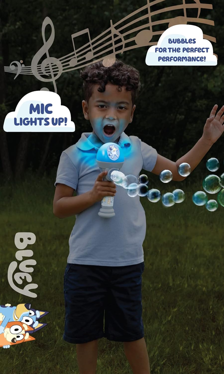 Dance Mode Bubble Machine and Toy Microphone | Bluey Toy for Baby, Toddlers and Kids | Includes Bubble Solution