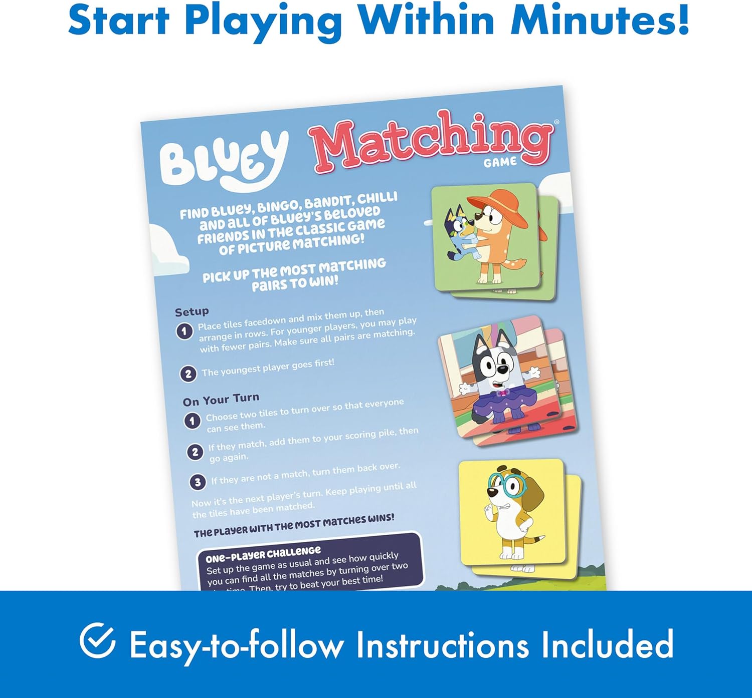Bluey Matching Game - Family & Toddler Games - Educational Toys - Memory & Brain Games for Kids Ages 3-5, Indoor Recess