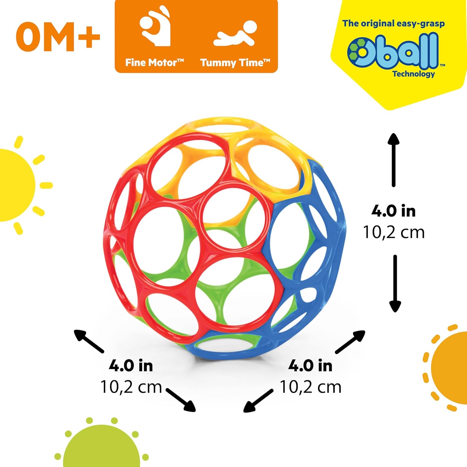 Oball Easy Grasp Classic Ball BPA-Free Infant Toy in Red, Yellow, Green, Blue, Age Newborn and up, 4 Inches