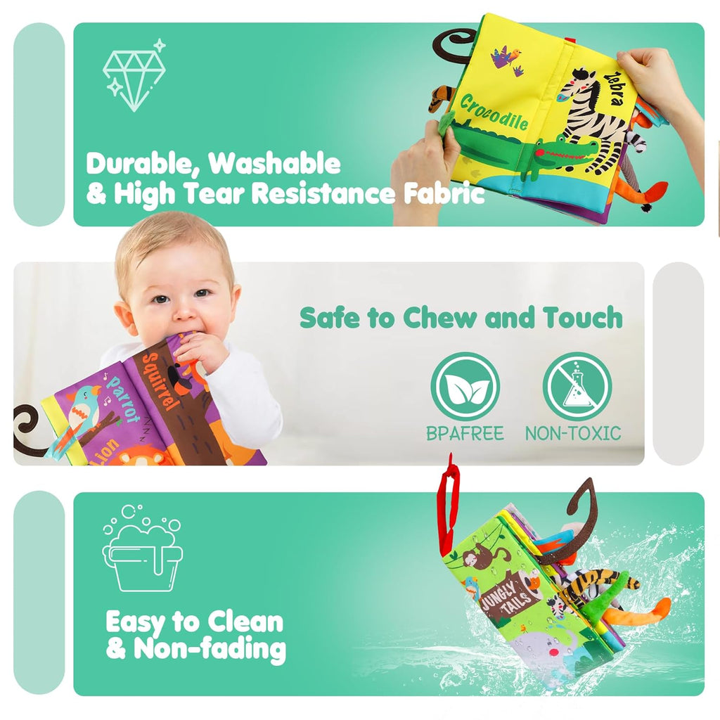 Books Toys, Touch and Feel Crinkle Cloth Book for Infant Baby 0-3-6-12-18 Months, Early Development Interactive Stroller Soft Toys, Newborn Gifts for Boys Girls