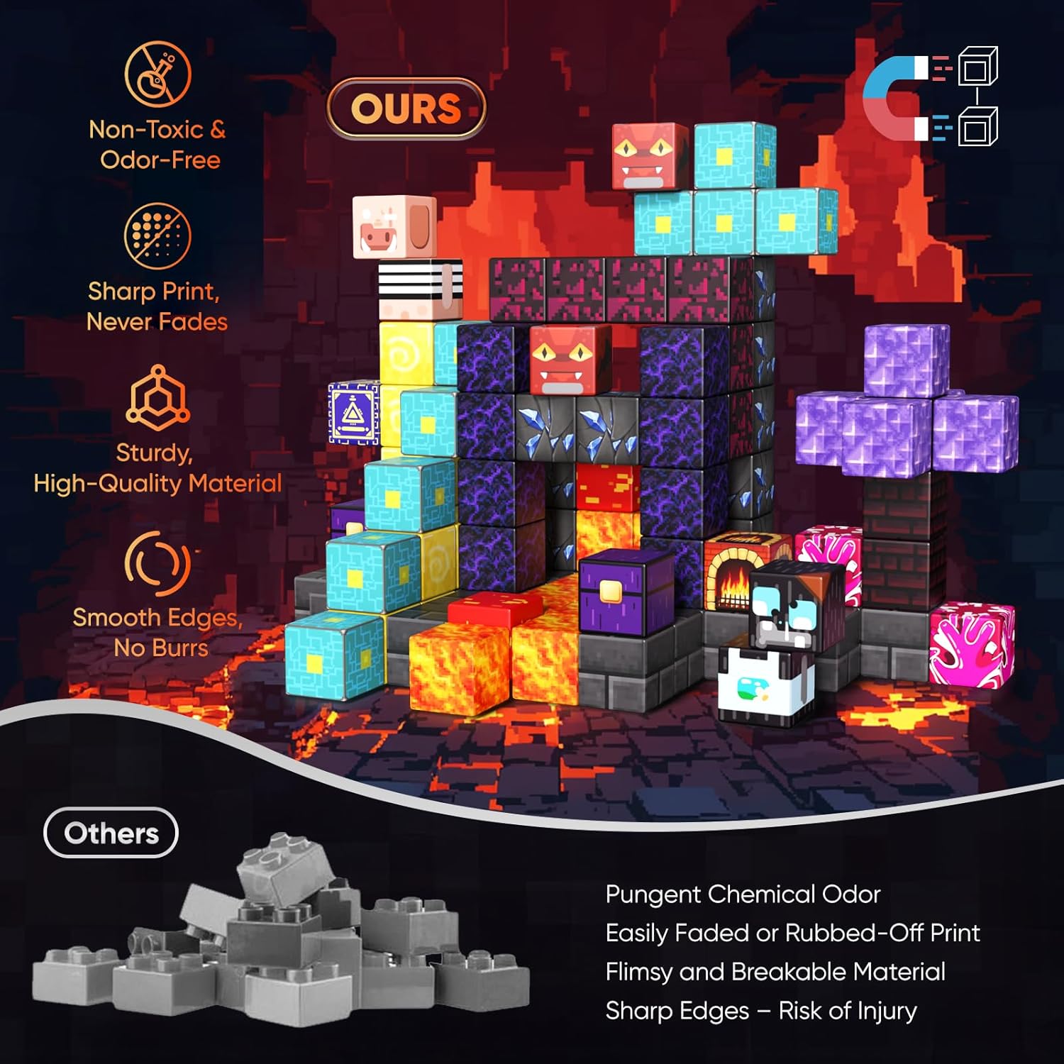 Magnetic Blocks, 160pcs Mine Magnet World Building Toys for Kids, Constructions Toys for Boys & Girls Age 3-4, 5 6 7 8 9 10, STEM Magnetic Building Cubes Kids Sensory Toys Games, Gifts for 3+ Year Old
