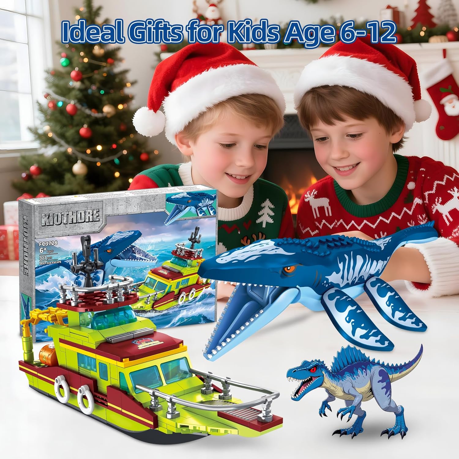 Explorer Dinosaur Building Set Compatible with Dinosaur Park World, City Boat Ship & Mosasaurus Spinosaurus Dino Toys with Poseable Joints, Toys for Kids Boys Age 6-12