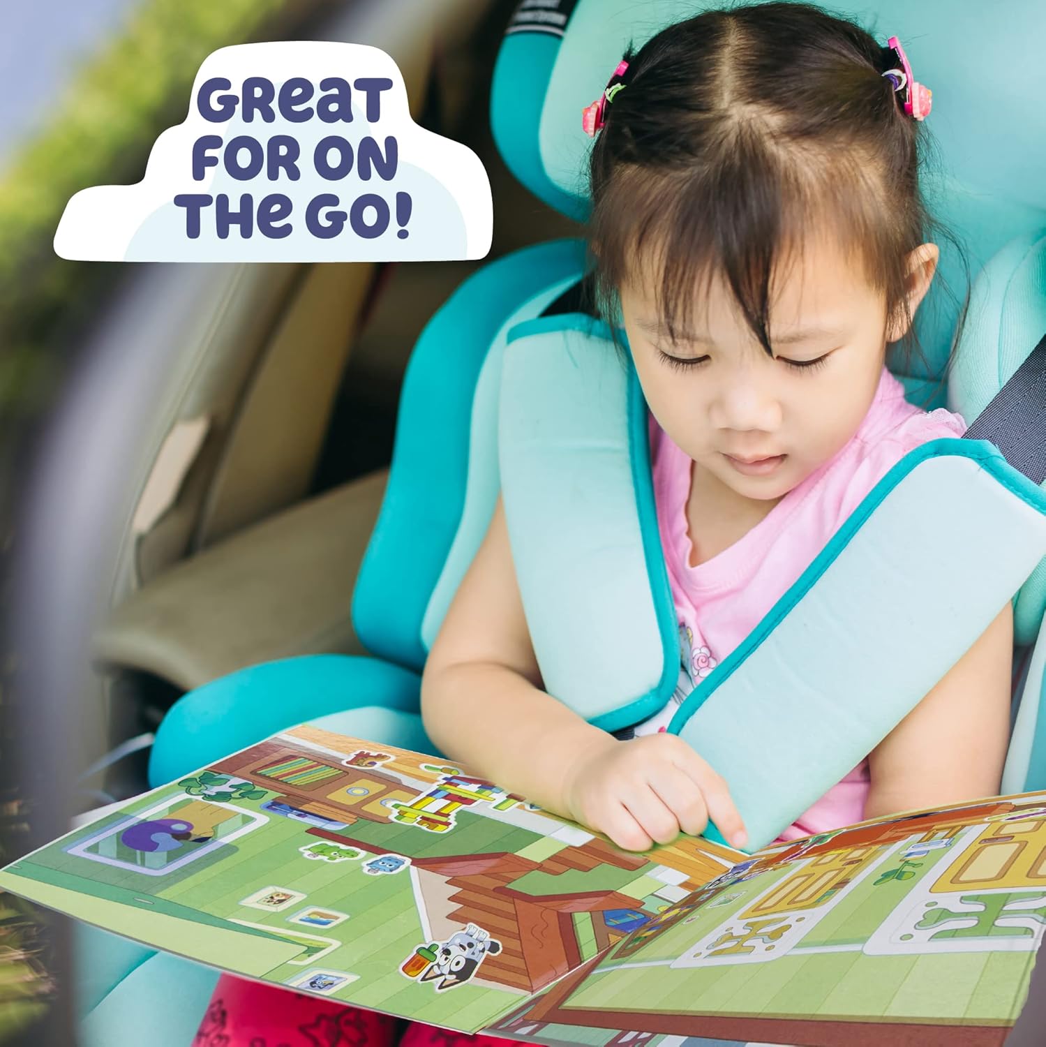 Bluey Sticker Playset, 2 Sticker Play Scenes, 35+ Reusable Puffy Bluey Repositionable Stickers for Kids, Perfect for Travel, Screen-Free Fun
