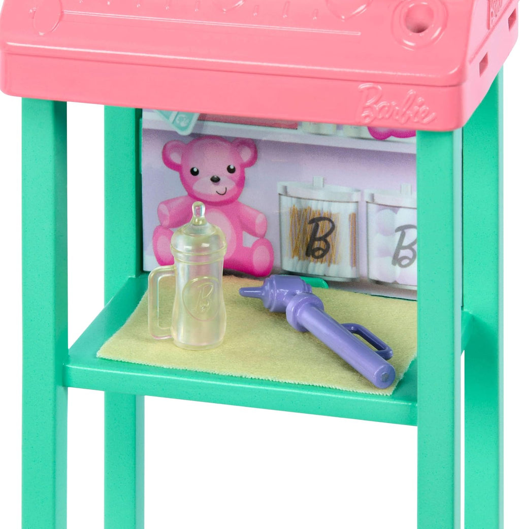 Baby Doctor Playset with Brunette Fashion Doll Wearing Pink Scrubs, Baby Doll, Furniture & Accessories