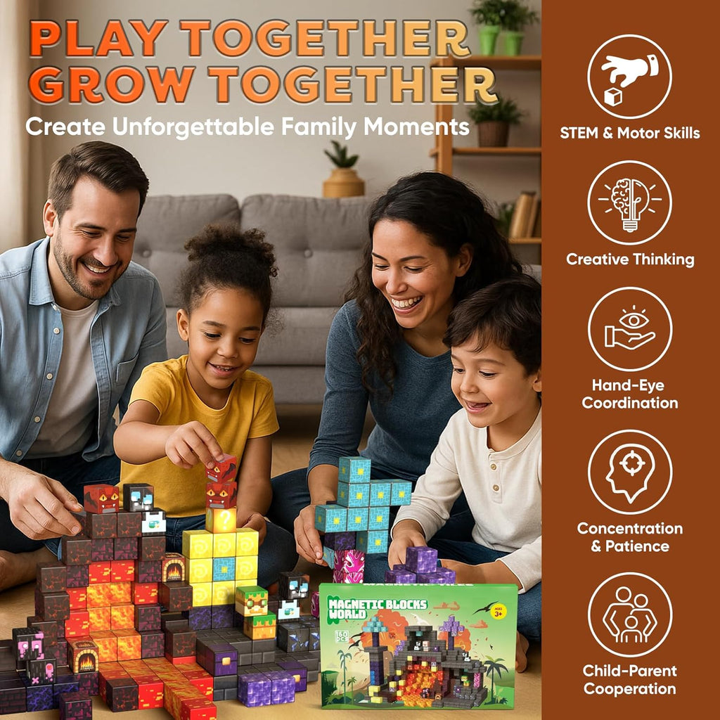 Magnetic Blocks, 160pcs Mine Magnet World Building Toys for Kids, Constructions Toys for Boys & Girls Age 3-4, 5 6 7 8 9 10, STEM Magnetic Building Cubes Kids Sensory Toys Games, Gifts for 3+ Year Old