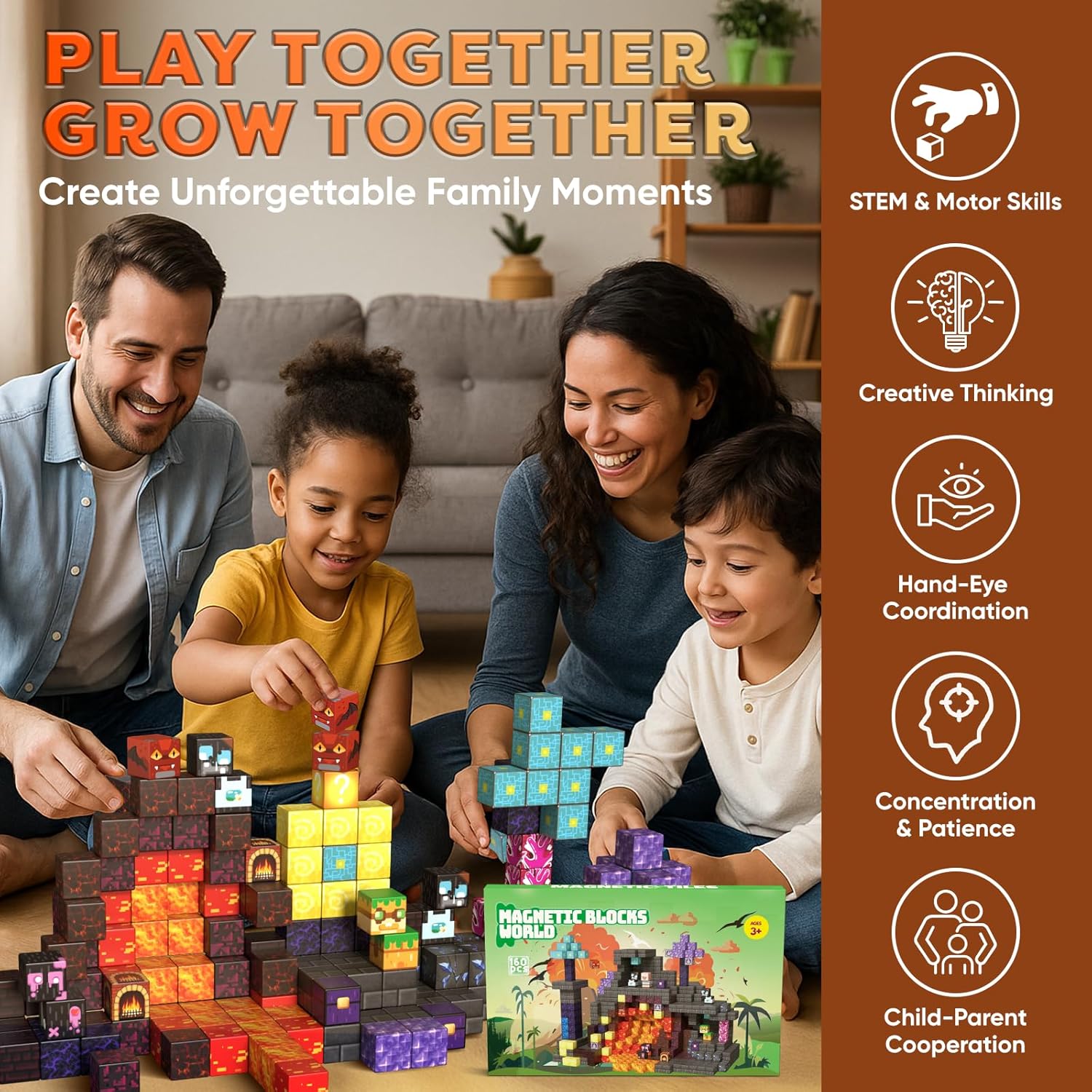 Magnetic Blocks, 160pcs Mine Magnet World Building Toys for Kids, Constructions Toys for Boys & Girls Age 3-4, 5 6 7 8 9 10, STEM Magnetic Building Cubes Kids Sensory Toys Games, Gifts for 3+ Year Old