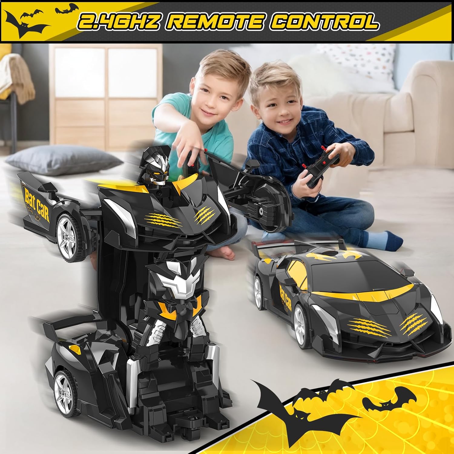 Rc Cars for Boys 4-7 8-12, 2.4Ghz Remote Control Car 1:18 Scale Transforming Robot, One-Button Deformation 360° Rotation Car Toy Gifts for Boys 3-5