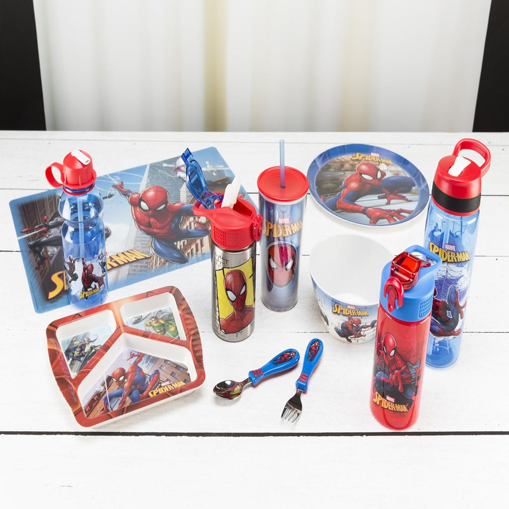 Marvel SpiderMan Kids Spout Cover and Built-in Carrying Loop Made of Plastic, Leak-Proof Water Bottle Design (16 oz, BPA-Free)