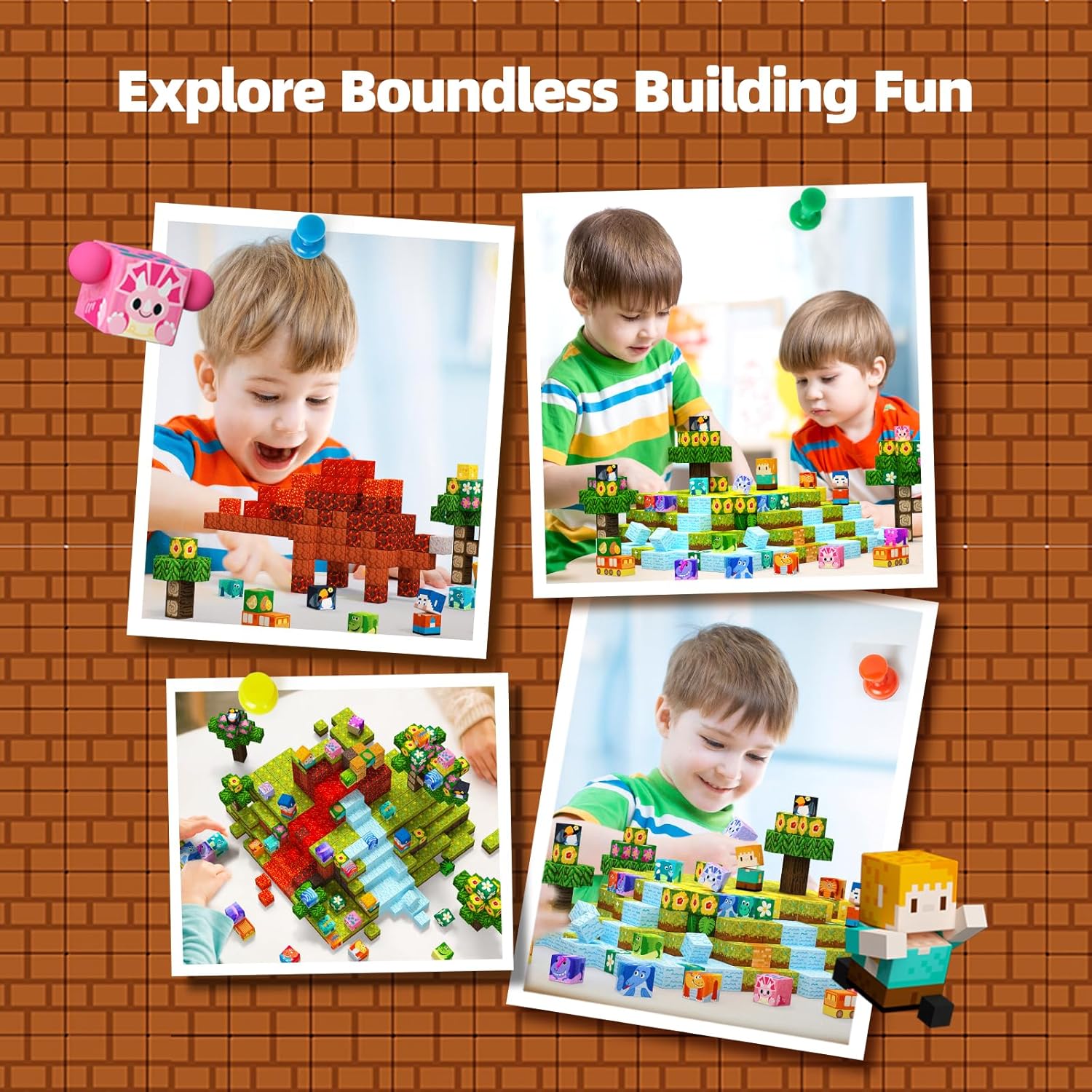 126PCS Magnetic Blocks Playset, Build Dinosaur MagWonder with Building Pretend Play Toys, STEM Montessori Travel Gift for Kids