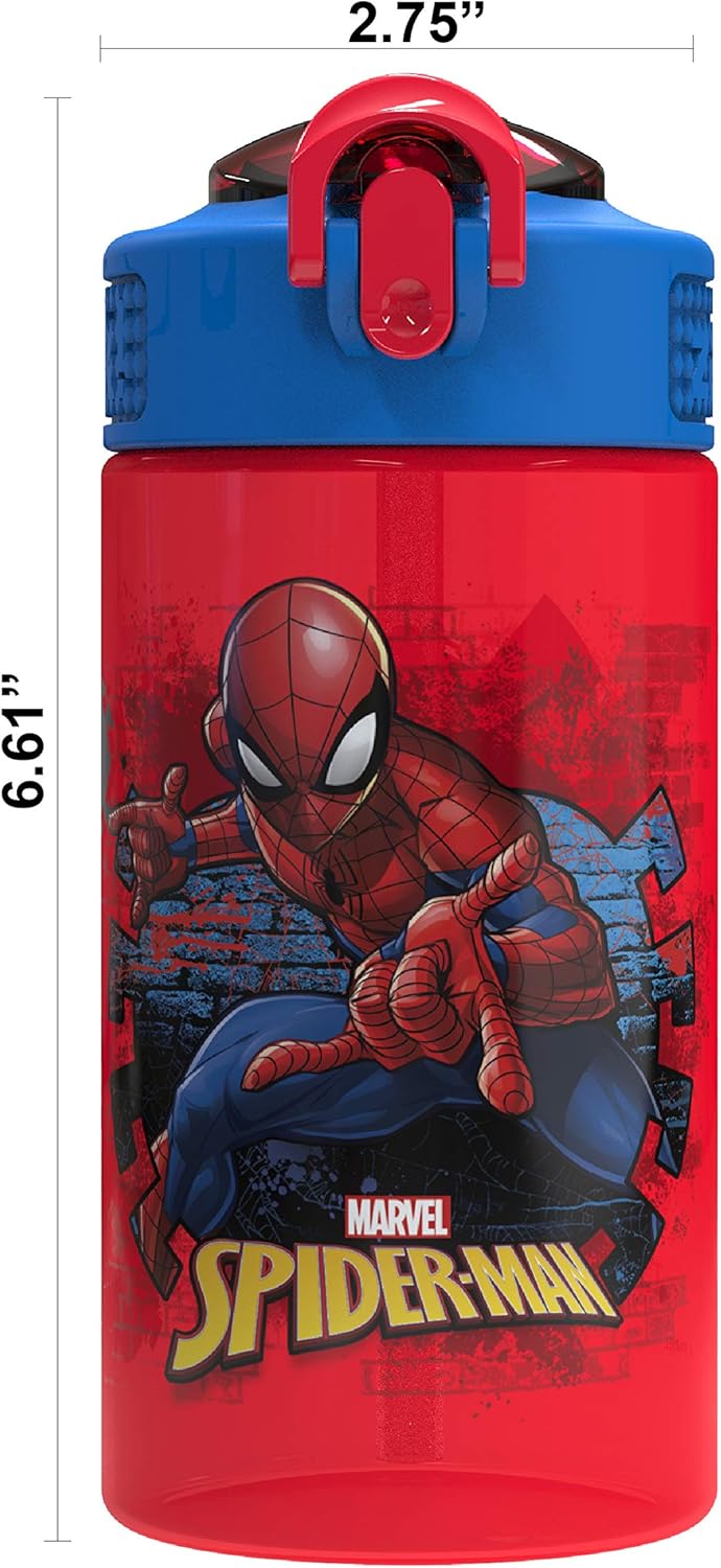 Marvel SpiderMan Kids Spout Cover and Built-in Carrying Loop Made of Plastic, Leak-Proof Water Bottle Design (16 oz, BPA-Free)