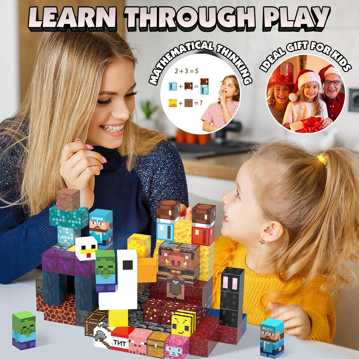 120PCS Magnetic Blocks Building Toys, Magnetic Building Blocks Set for Boys Girls Ages 3+, 1 inch Magnet Cubes Montessori Sensory Stacking Construction Toys Christmas Birthday Present