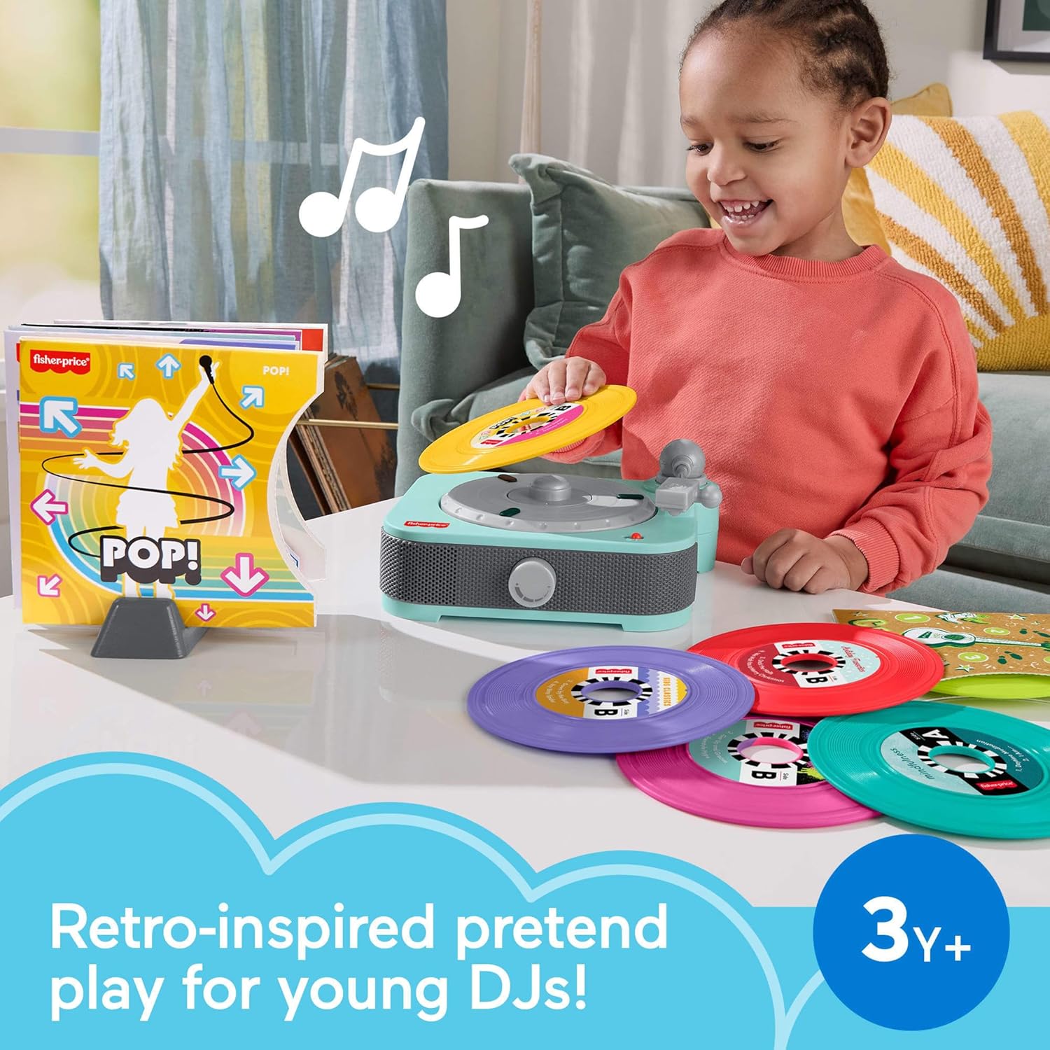 Musical Toy Deluxe Rockin’ Record Player Pretend Turntable with 6 Albums for Preschool Play Plus Bonus Exclusive Holiday Album Kids Ages 3+ Years