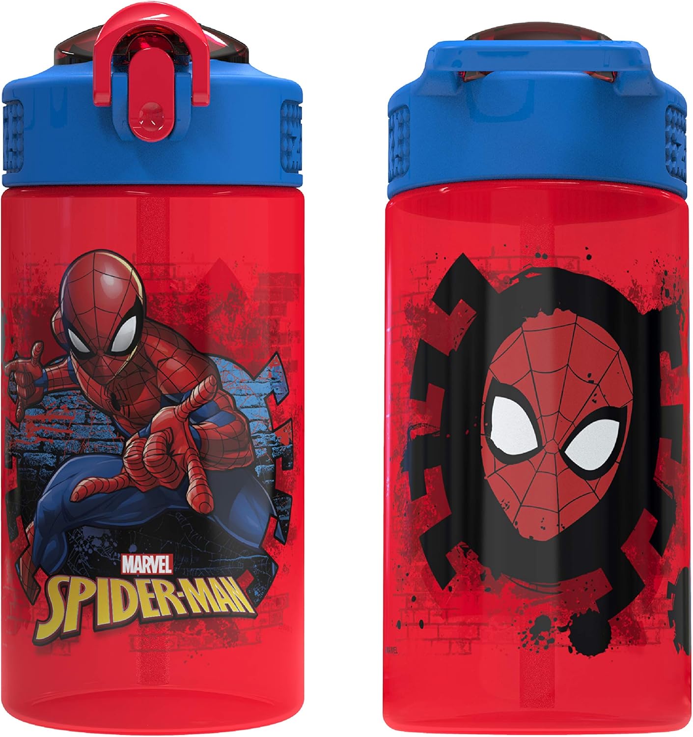 Marvel SpiderMan Kids Spout Cover and Built-in Carrying Loop Made of Plastic, Leak-Proof Water Bottle Design (16 oz, BPA-Free)