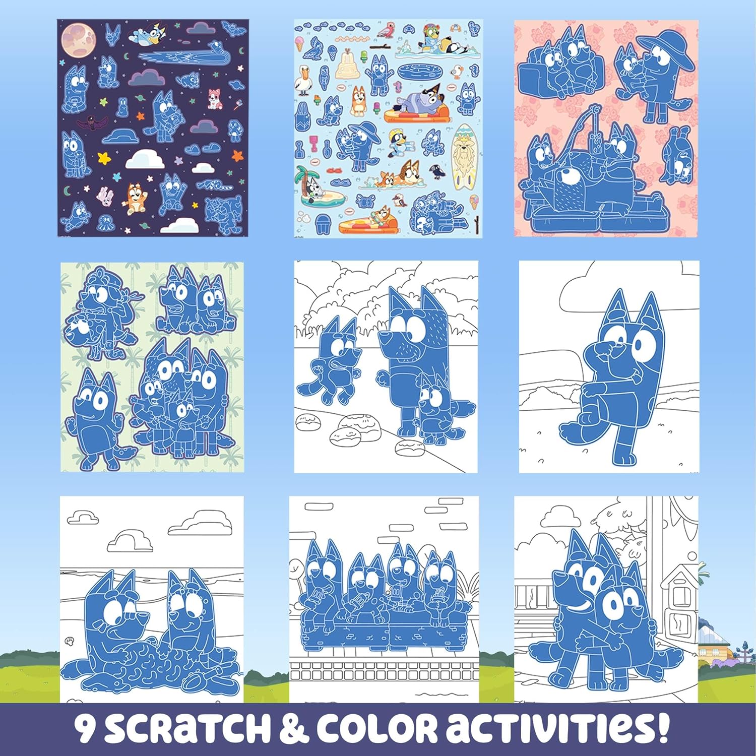 Scratch ‘n Color Pad, 9-Page Activity Coloring Book, Includes Scratch Art, Stickers for Kids, Bluey Toys, On the Go Activity Playset, Bluey Toys for Toddlers 1-3, Great Gift for Kids Ages 3 & Up