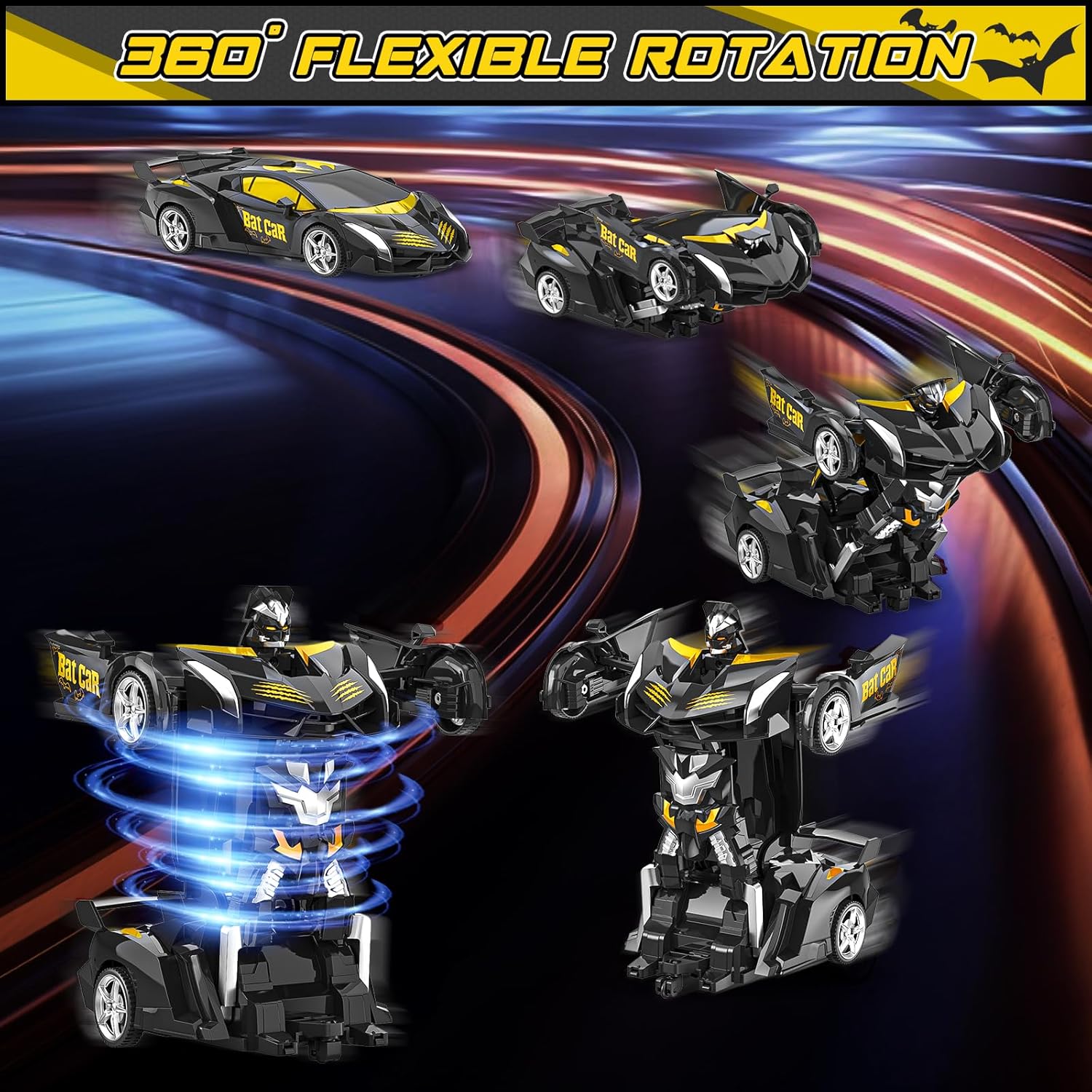 Rc Cars for Boys 4-7 8-12, 2.4Ghz Remote Control Car 1:18 Scale Transforming Robot, One-Button Deformation 360° Rotation Car Toy Gifts for Boys 3-5