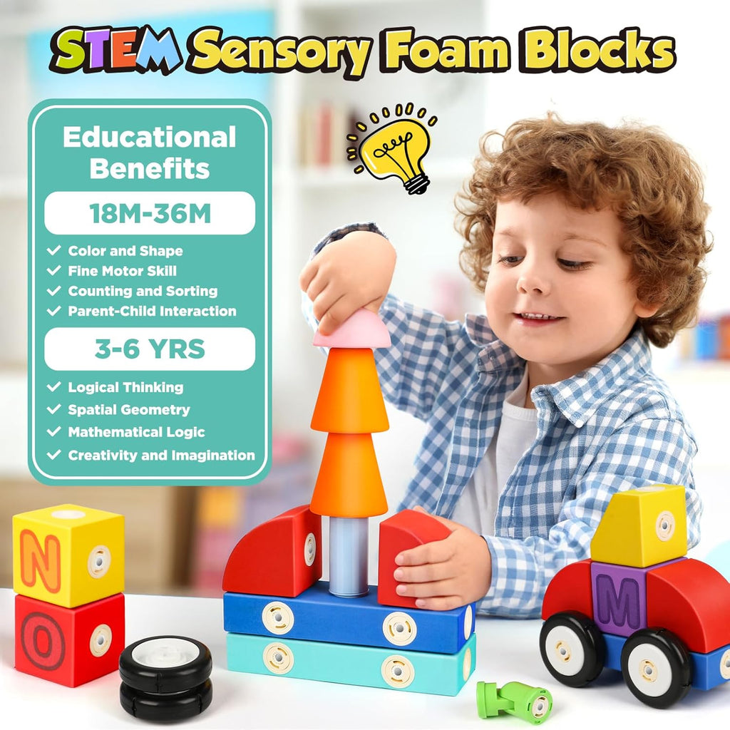 ABC Foam Magnetic Blocks for Toddlers, 52pcs, Building Letters Block for Kids 2 3 4 5 Years Old, Alphabet Blocks Toys Gifts for Boys Girls