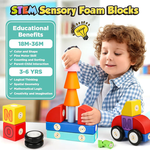 ABC Foam Magnetic Blocks for Toddlers, 52pcs, Building Letters Block for Kids 2 3 4 5 Years Old, Alphabet Blocks Toys Gifts for Boys Girls
