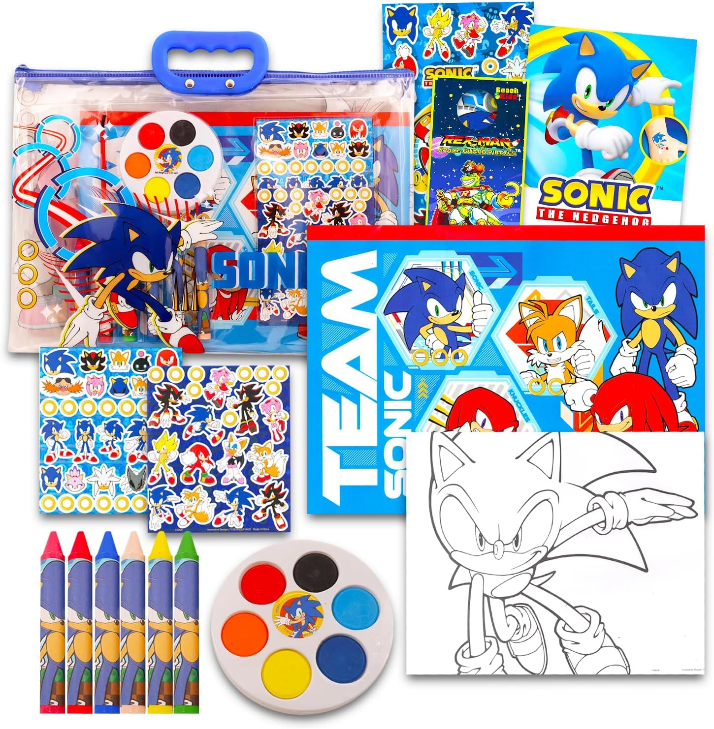 The Hedgehog Drawing and Painting Set for Boys - Sonic Gift Bundle with Coloring Book, Coloring Utensils, Watercolor Paints, Stickers, Tattoos, More | Sonic Crafts for Kids