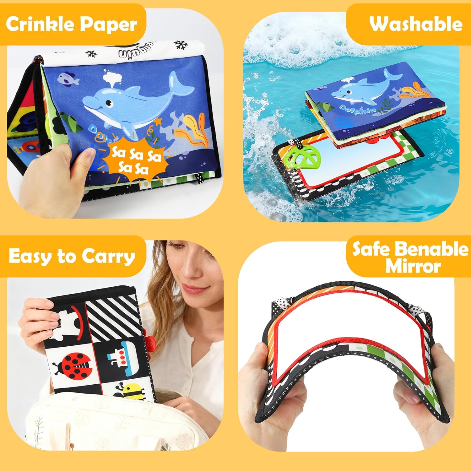 Tummy Time Toys, High Contrast Baby Toys for Newborn, Baby Visual Stimulation Mirror, Montessori Crinkle Book for Infant 0-3-6-12 Months, Boy Girl Shower Valentines Gift, Easter Basket Stuffers