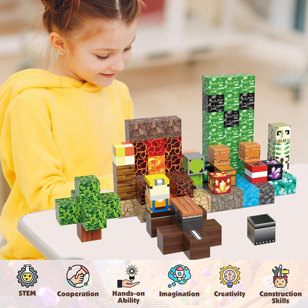 Magnetic Building Blocks Set, Magnetic Blocks STEM Construction Toys, Montessori Sensory Stacking Toys for Boys Girls Age 3 4 5 6 7 8, Magnet Cubes Christmas Birthday Present for Kids