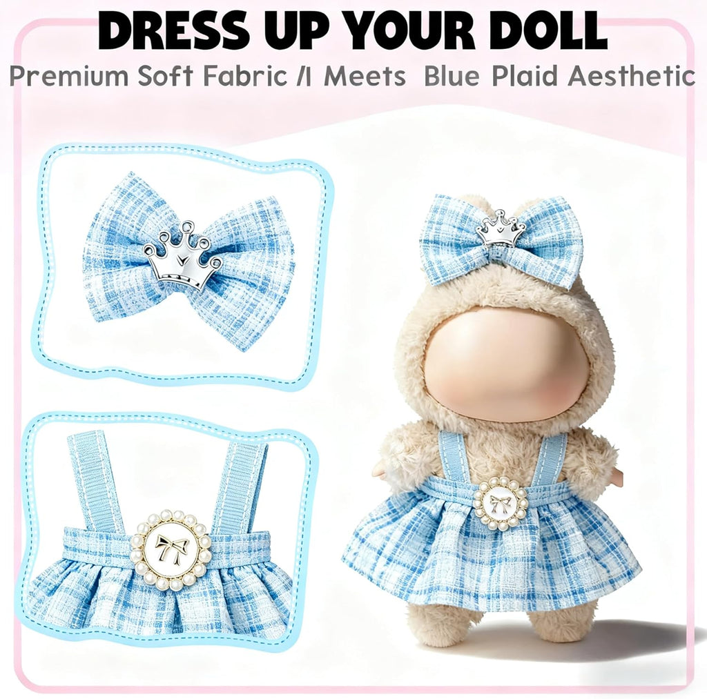 Clothes for LABUBU 17cm Doll (NO Doll), Outfit for LABUBU, Dress and Hairpin Set for LABUBU Dress Up, Fashion and Premium Dolls Accessories for LABUBU