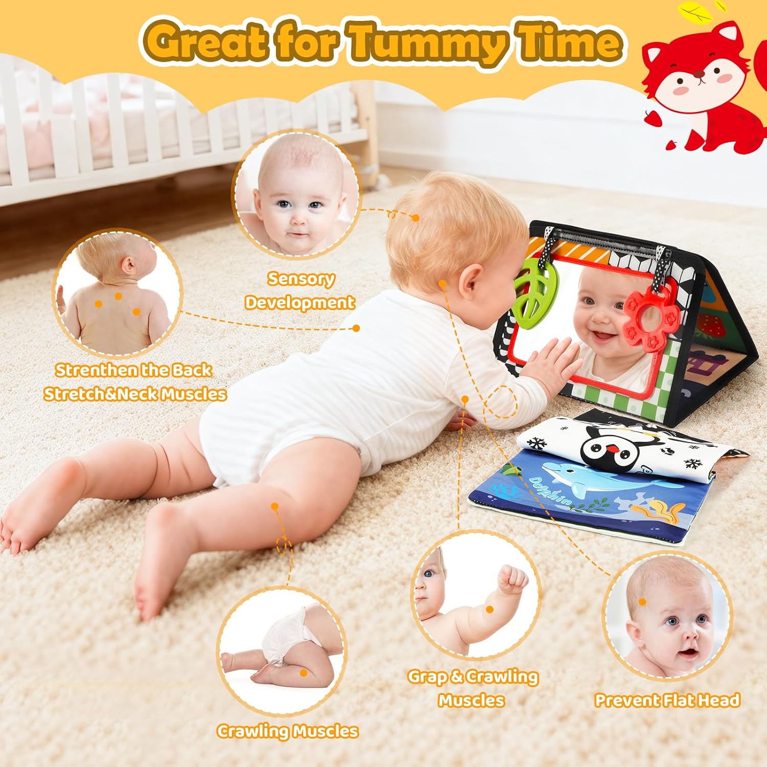 Tummy Time Toys, High Contrast Baby Toys for Newborn, Baby Visual Stimulation Mirror, Montessori Crinkle Book for Infant 0-3-6-12 Months, Boy Girl Shower Valentines Gift, Easter Basket Stuffers