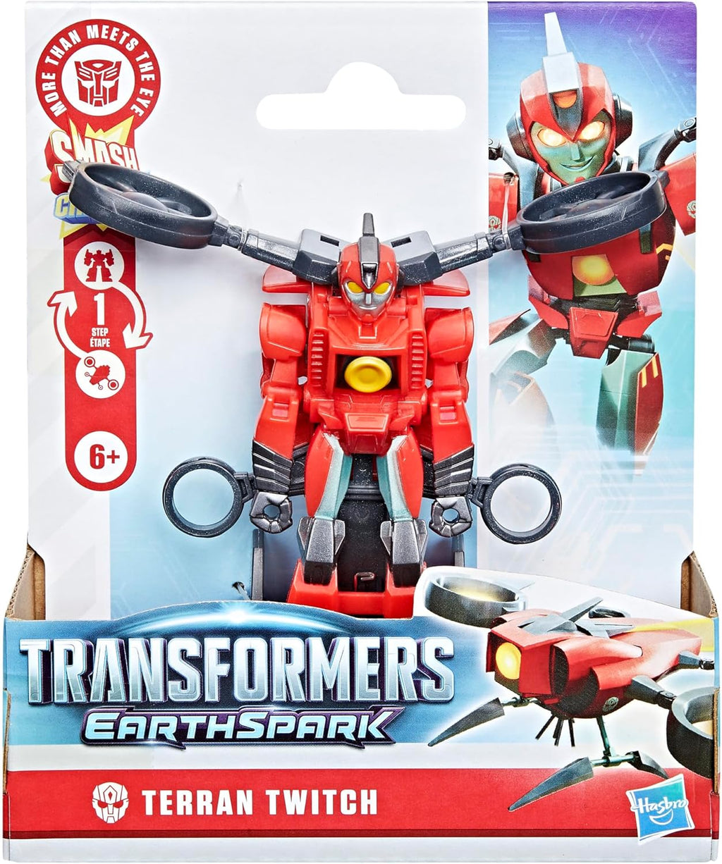 Transformers EarthSpark 1-Step Smash Changers Terran Twitch 4-Inch Action Figure, Robot Toys for Boys and Girls 6 and Up