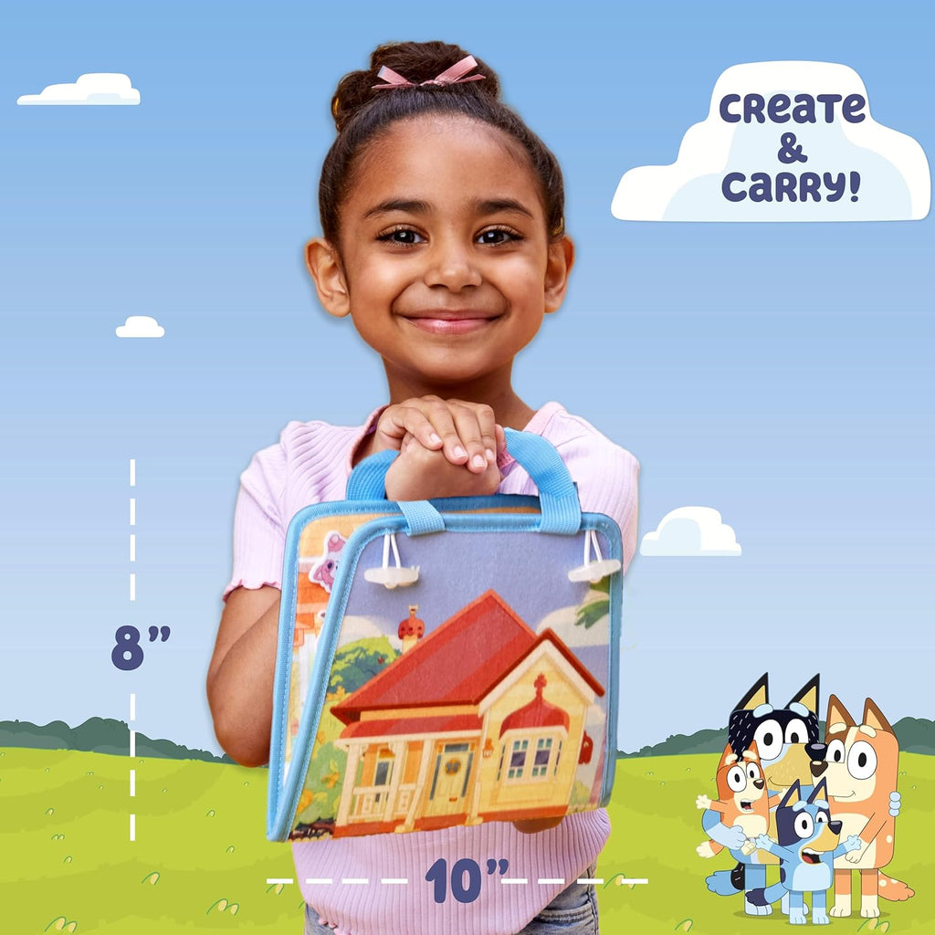 Felt Playhouse, Double-Sided Play Scene with Built-in Storage, 20 Felt Characters & Accessories, Travel-Friendly Bluey Toys, Road Trip Essentials, Toddler Activities, Fun Toys & Games