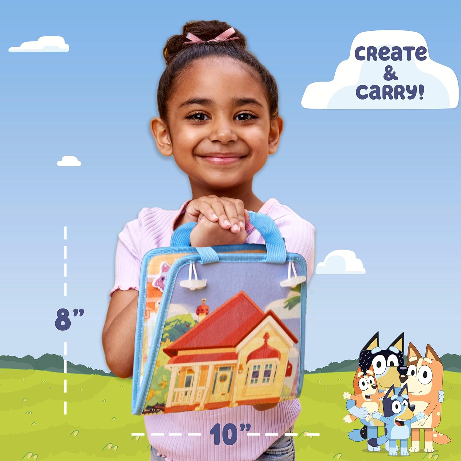 Felt Playhouse, Double-Sided Play Scene with Built-in Storage, 20 Felt Characters & Accessories, Travel-Friendly Bluey Toys, Road Trip Essentials, Toddler Activities, Fun Toys & Games