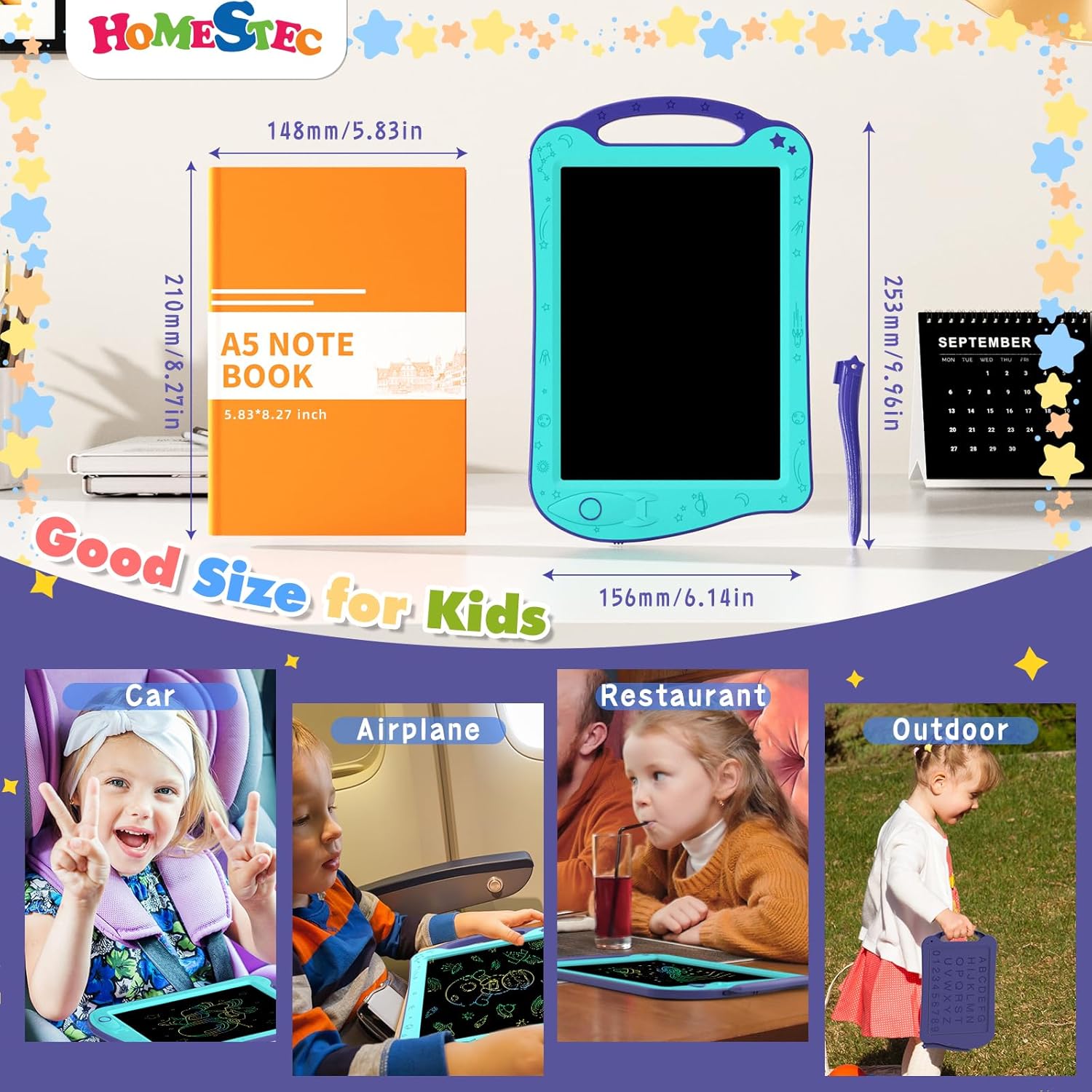 Astrodraw Drawing Pad, Colorful LCD Writing Tablet for Kids, Doodle Board for Toddlers 3 4 5 6 Years Old, Travel Toy Birthday Gift for Boys Girls (Aqua/Purple)