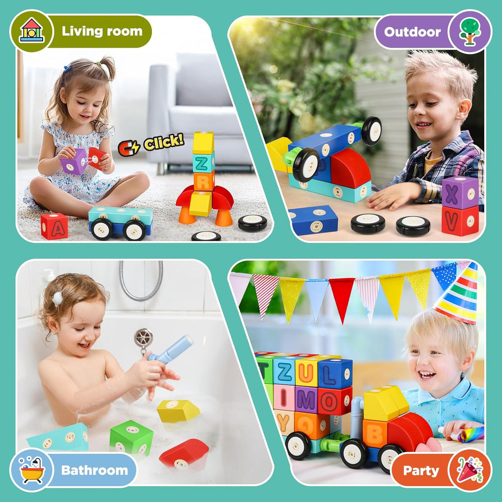 ABC Foam Magnetic Blocks for Toddlers, 52pcs, Building Letters Block for Kids 2 3 4 5 Years Old, Alphabet Blocks Toys Gifts for Boys Girls