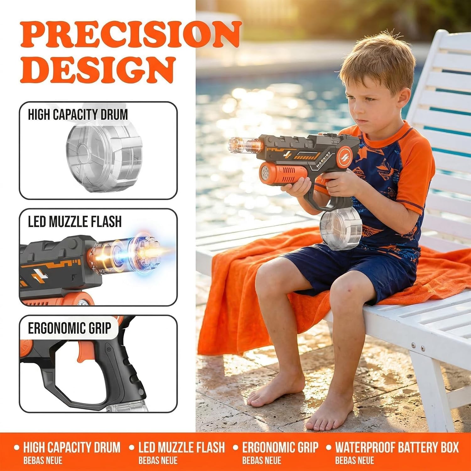 2 in 1 Electric Water Gun & Automatic Bubble Machine for Kids, with LED,Rechargeable Water Squirt Guns,Summer Outdoor Toy for Pool Beach Party, Gift for Boys Girls Ages 3-8