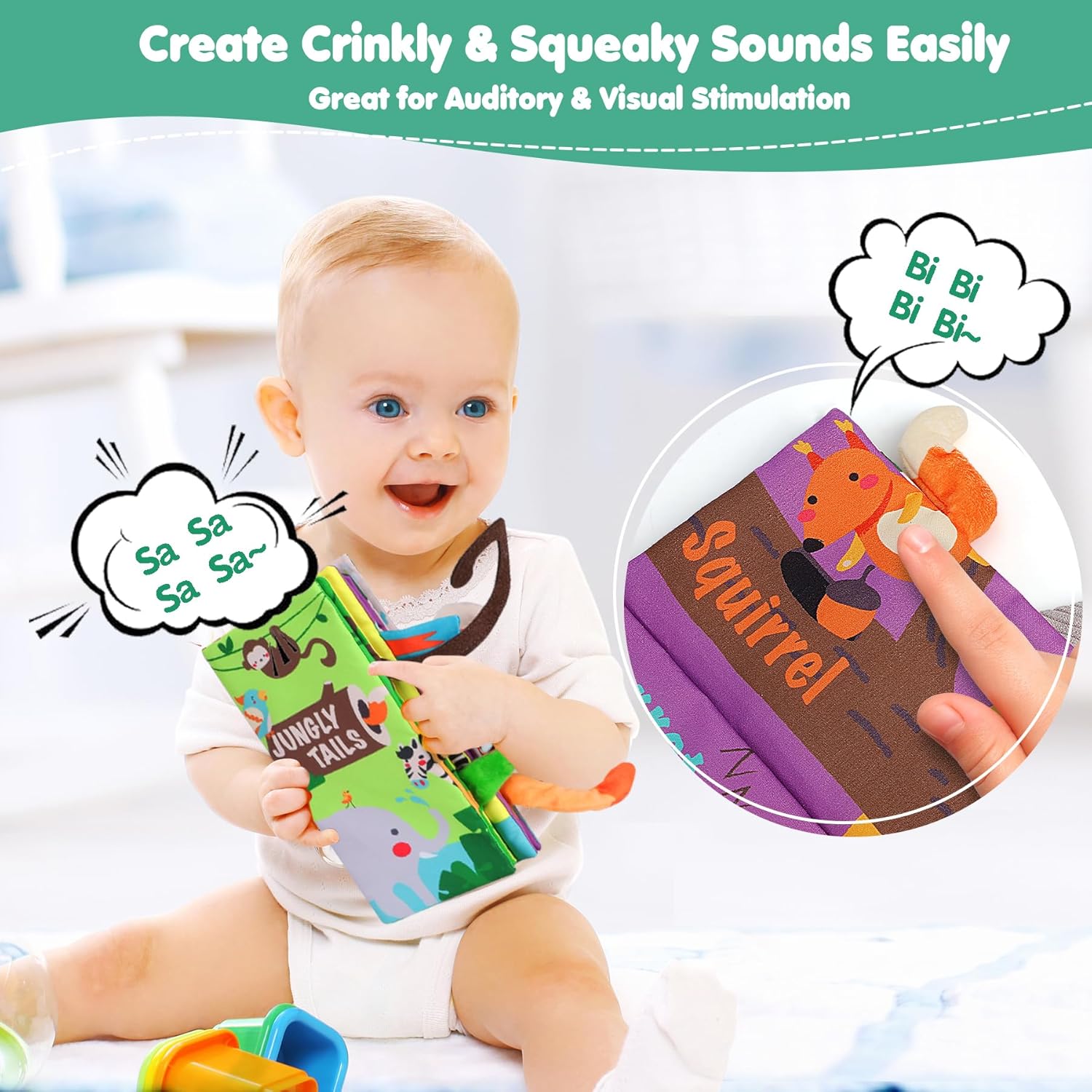 Books Toys, Touch and Feel Crinkle Cloth Book for Infant Baby 0-3-6-12-18 Months, Early Development Interactive Stroller Soft Toys, Newborn Gifts for Boys Girls