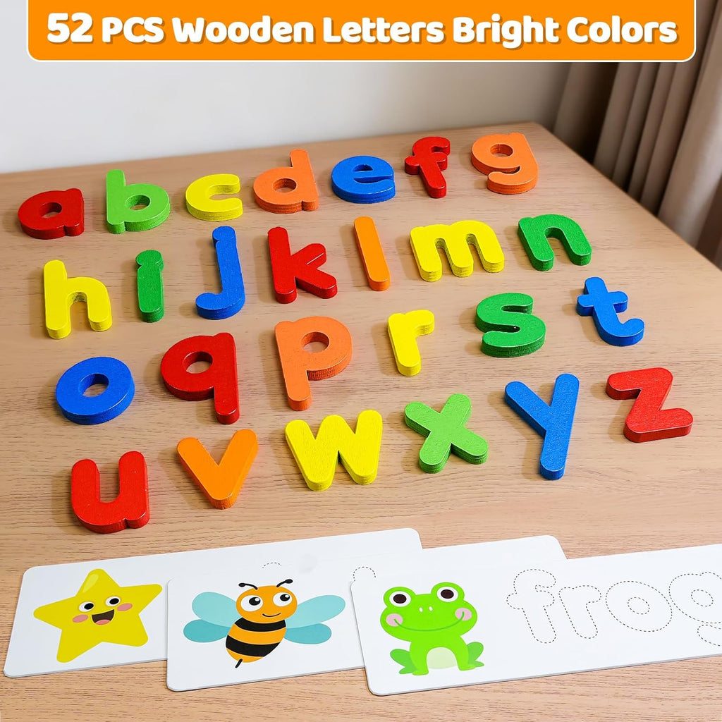Alphabet ABC Learning Educational Toys for 3 4 5 Years Old Boys Girls, Wooden Puzzle Flash Cards Preschool Activity Letter Matching Games for Kids Toddlers