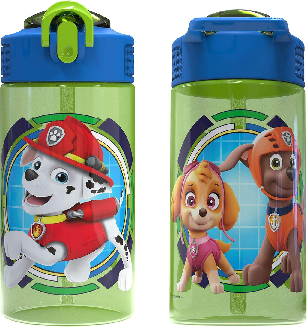 Designs Paw Patrol Kids Spout Cover and Built-in Carrying Loop Made of Plastic, Leak-Proof Water Bottle Design (Rocky, Rubble & Chase, 16 oz, BPA-Free)