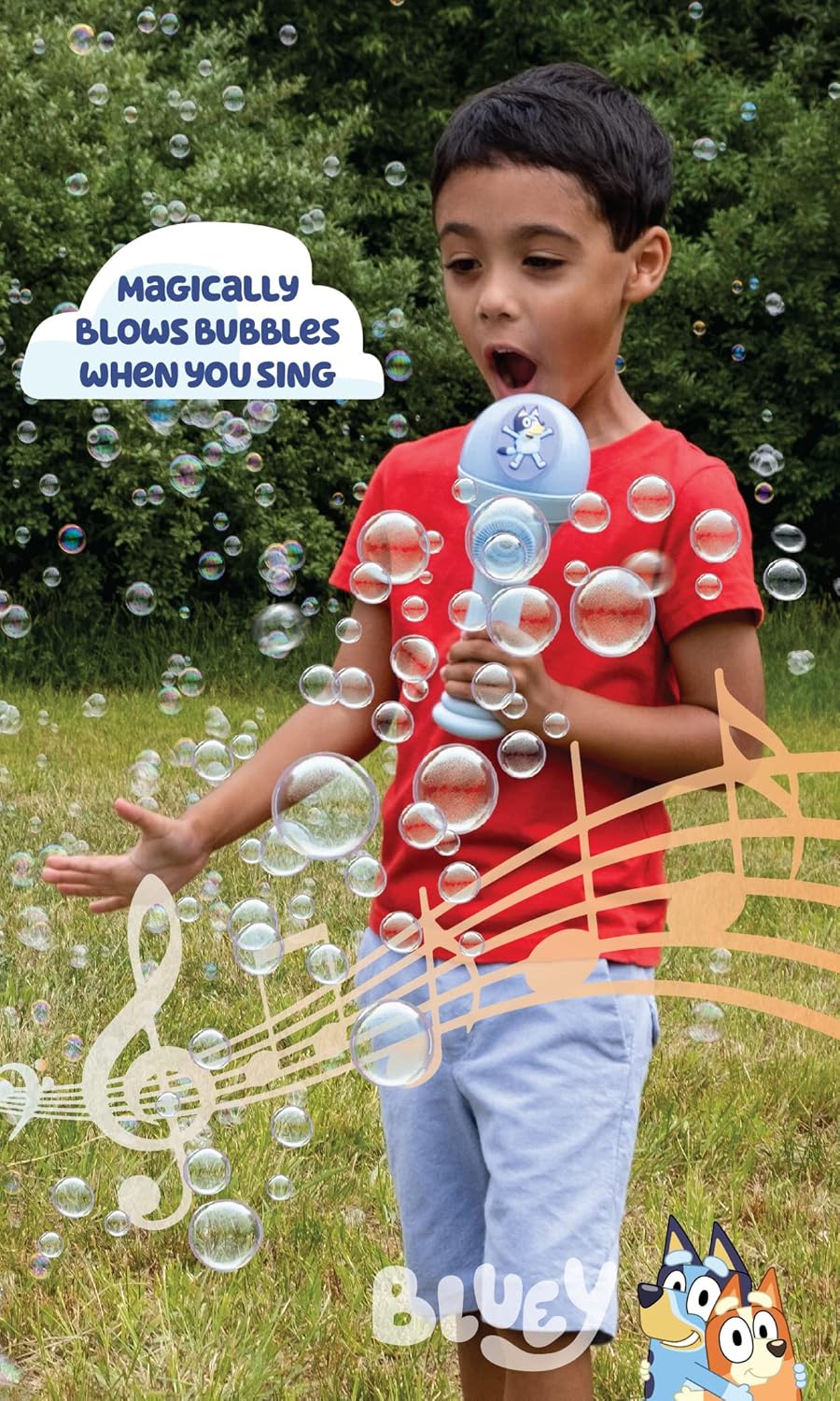 Dance Mode Bubble Machine and Toy Microphone | Bluey Toy for Baby, Toddlers and Kids | Includes Bubble Solution