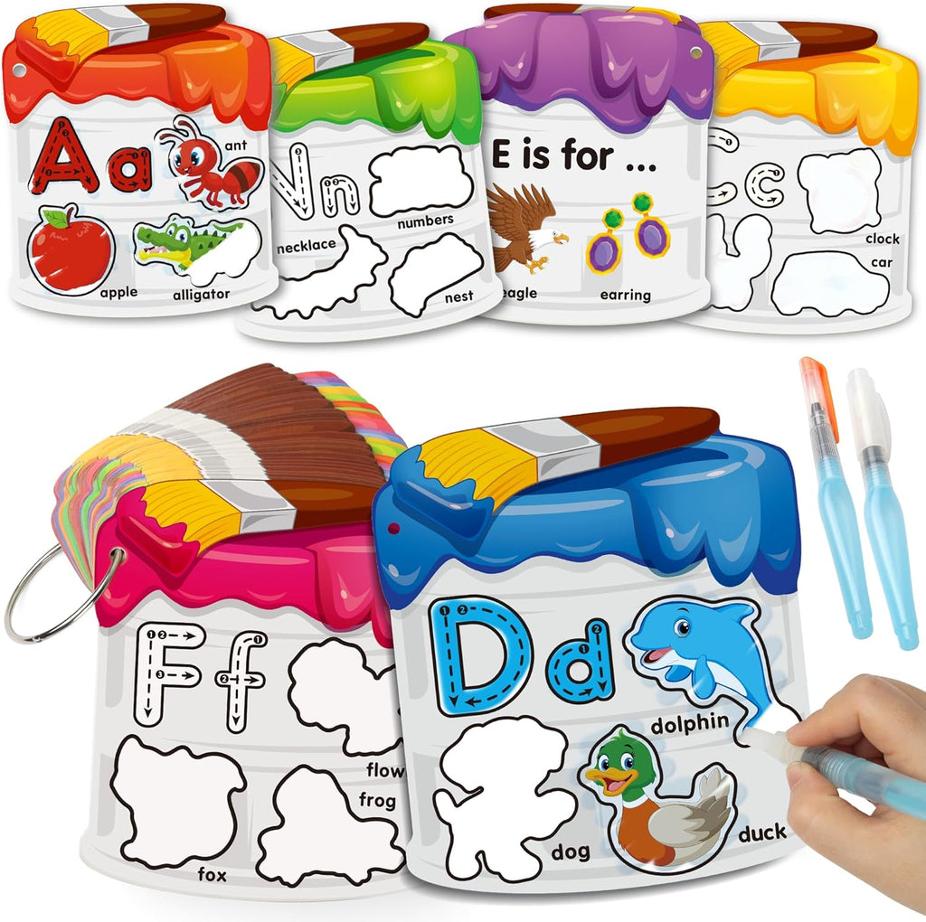 Water Painting Cards with Learning Alphabet, Reusable Aqua Painting Doddle Vocabulary Flash Cards, ABC Words Learning Educational Montessori Toy Gift for 3 4 5 Year Old Kids
