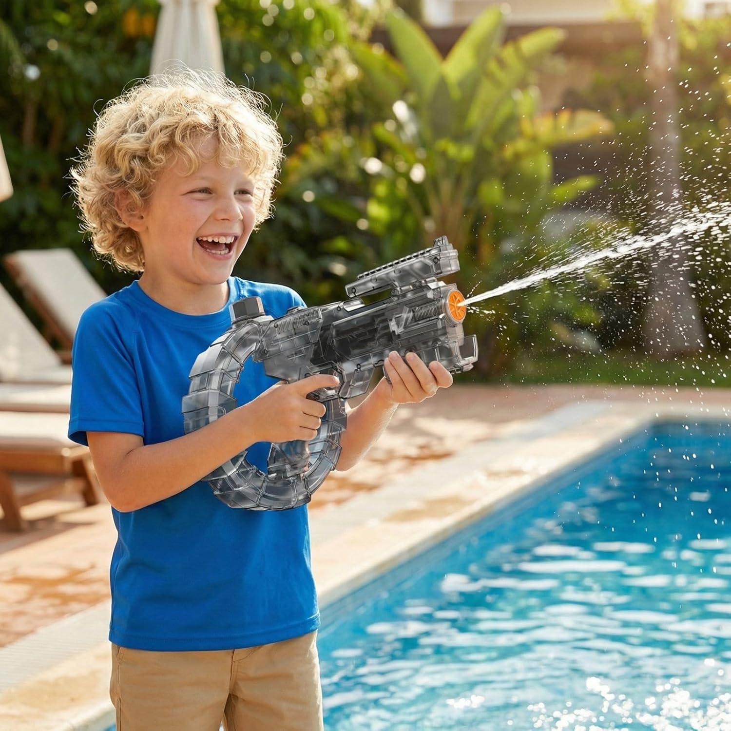 Mechanical Transforming Electric Water 𝙂𝙪𝙣 for Kids Adults,Electric water 𝙗laster with Strobe Lights,Long Range & Mechanical Deformation, Outdoor Water Game Gift Boys Girls (Black)