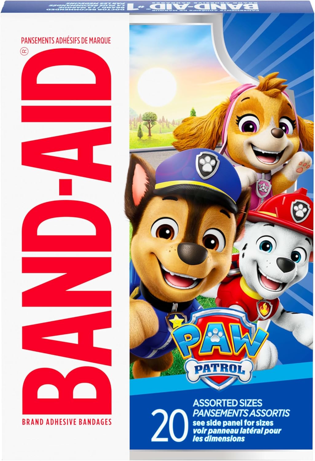 Sterile Adhesive Individually Wrapped Bandages for Kids Featuring Nickelodeon Paw Patrol Characters, First Aid & Wound Care of Minor Cuts & Scrapes, Assorted Sizes 20 ct