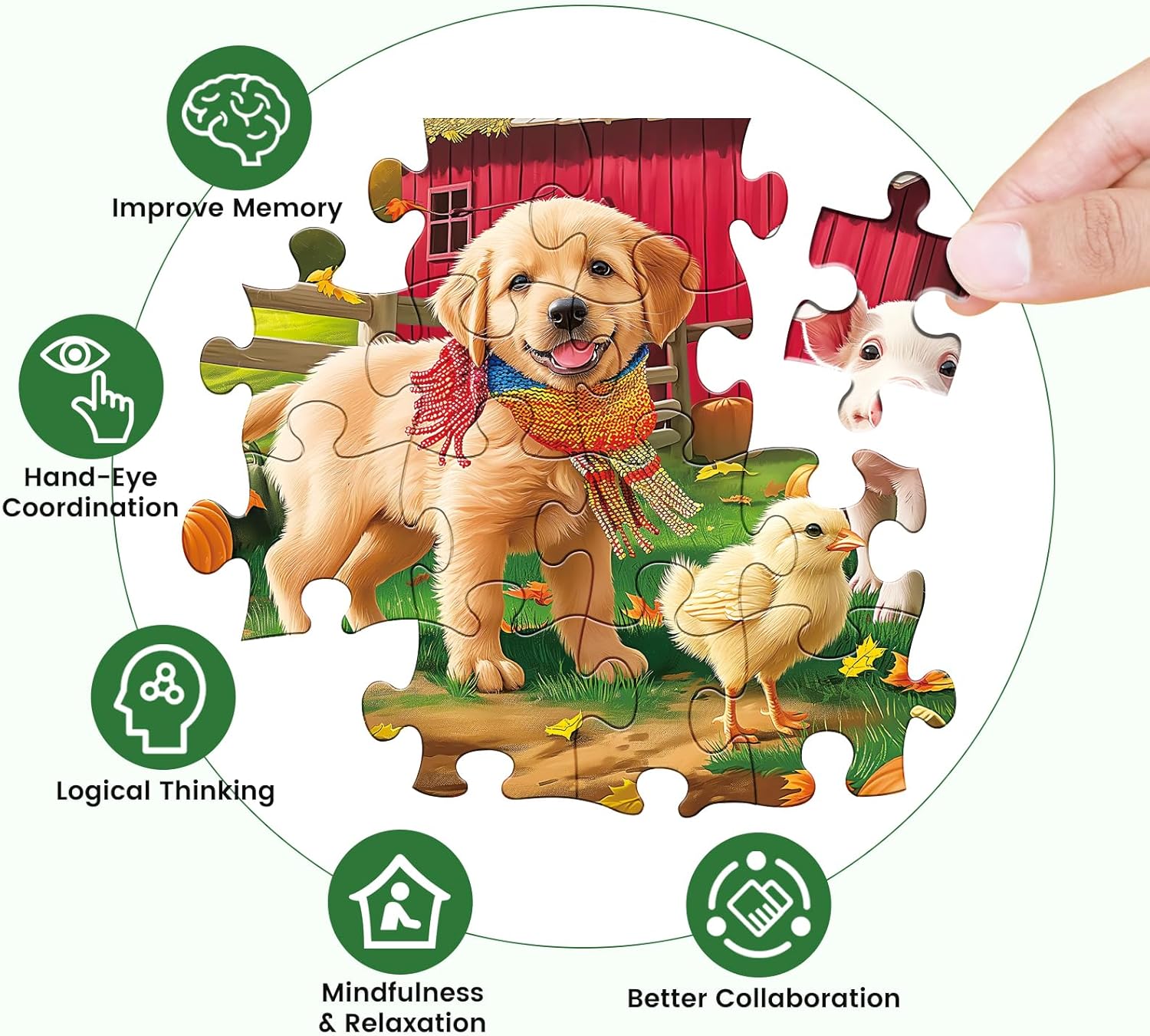 Puzzles for Adults 500 Pieces Jigsaw Puzzle Pig Dog Puzzles for Adults Teens Colorful Animals Puzzle Challenging Puzzle Family Games Precision-Cut Vibrant Imagery, 20.5 x 15 in