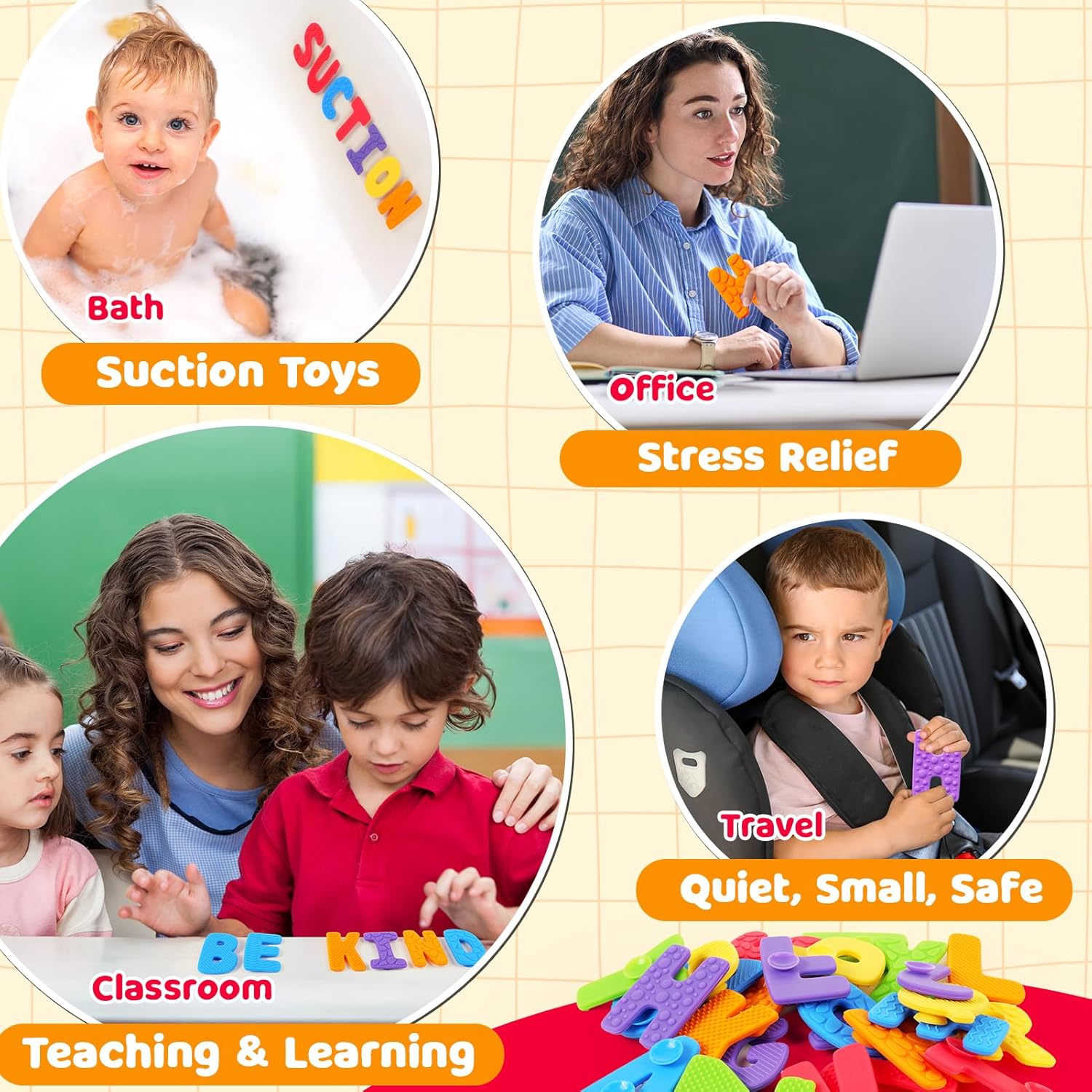 Alphabet Sensory Toys for Kids Toddler: Textured Fidget Toys with Sucion Cup - ABC Educational Toy Preschool Learning Activity - Fidget for Classroom Autistic - Stocking Stuffers