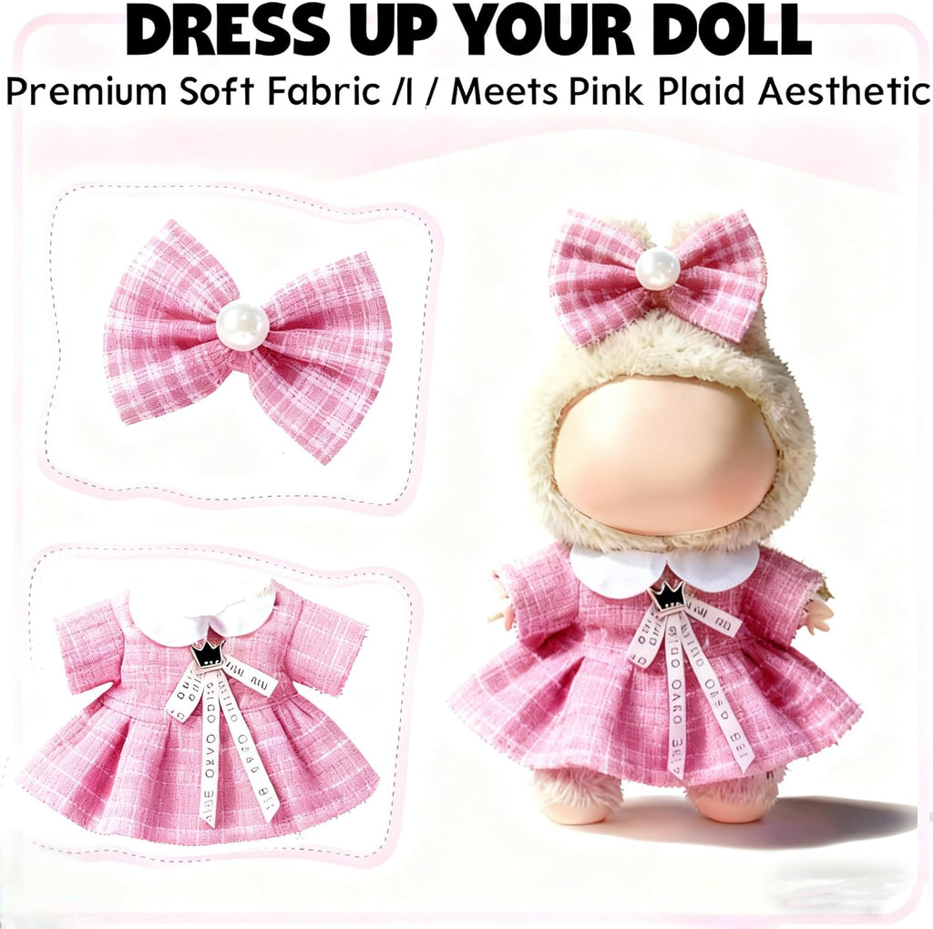Clothes for LABUBU 17cm Doll (NO Doll), Outfit for LABUBU, Dress and Hairpin Set for LABUBU Dress Up, Fashion and Premium Dolls Accessories for LABUBU (Style S)